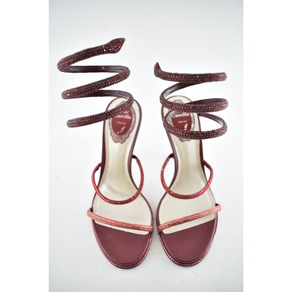 Rene Caovilla Cleo Bordeaux Red Strass Strappy Ankle Wrap Sandal Heel Pump 36.5 - Picture 8 of 12
